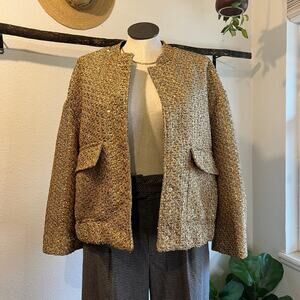 Liz Claiborne Textured Gold Speckled Snap Button Bomber Jacket Size XXL NEW